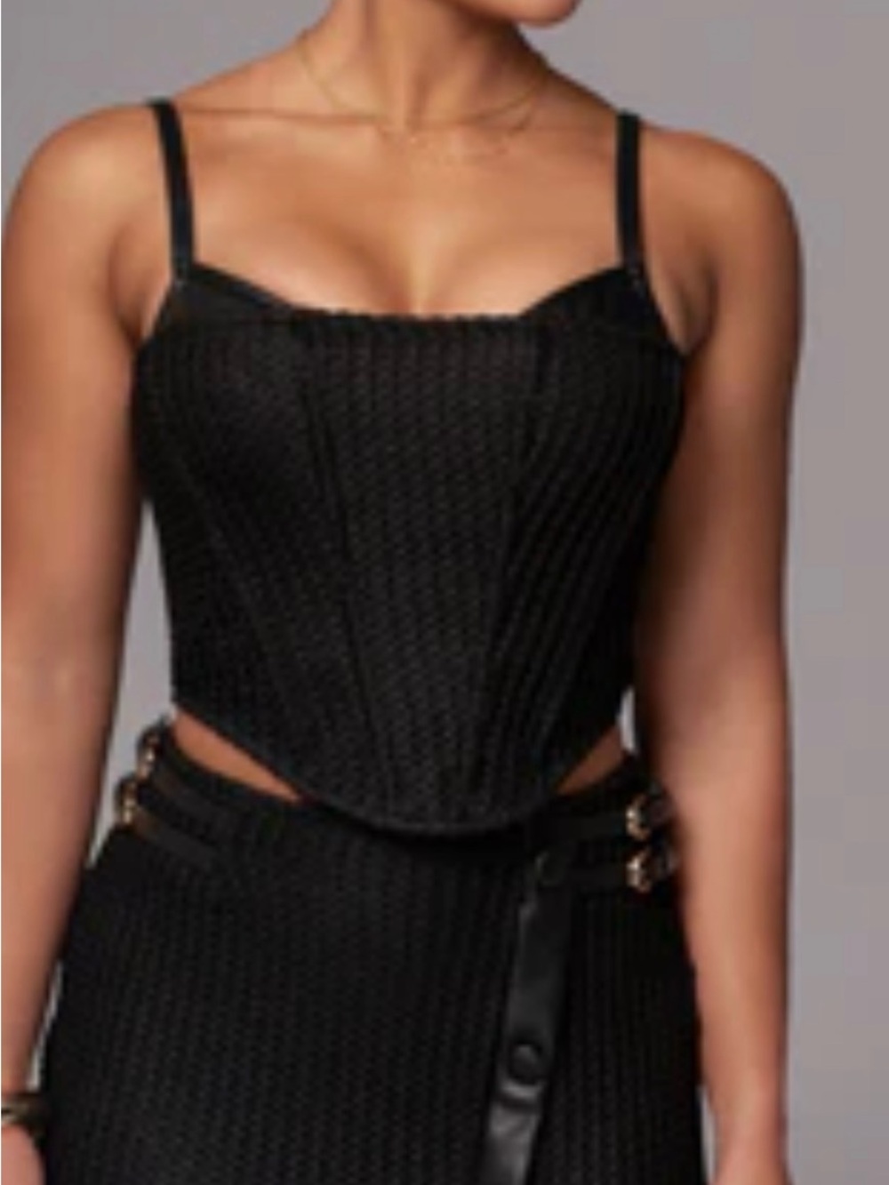 JLUXLABEL Black Faux Leather Corset Top with Adjustable Straps